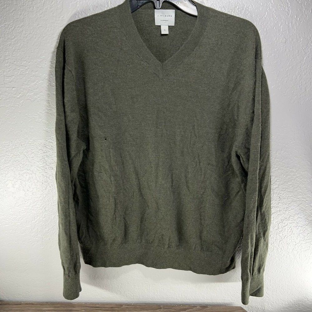 J. Hilburn 100% Cashmere Men's Sweater V-Neck Olive Green Used Size XL See Pics